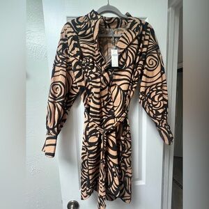 Anthropologie Long-Sleeve Printed Tunic Mini Dress